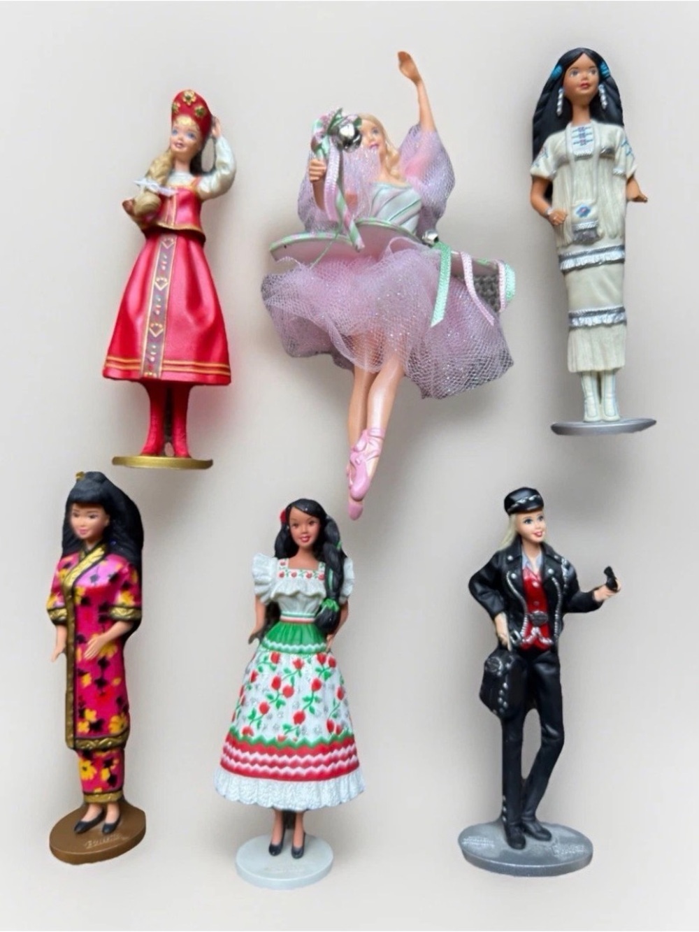 Set Of 6 Dolls Of The World Barbie & Keepsake Ornaments 1990s Hallmark Mattel